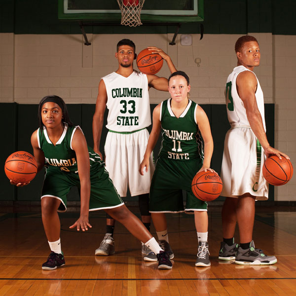 four basketball players