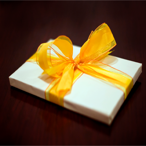 gift box with yellow ribbon