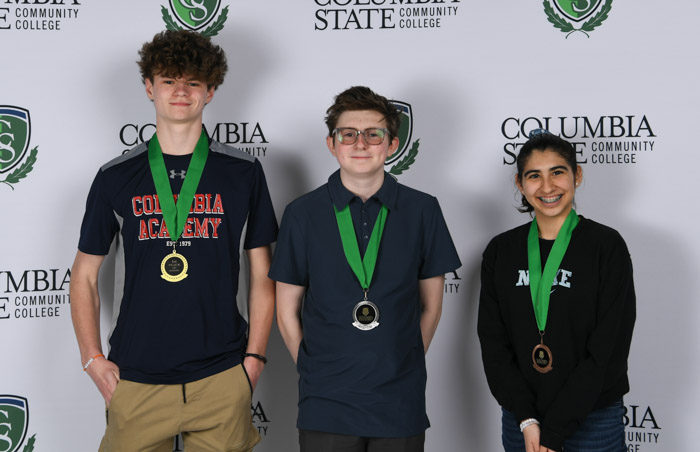 Sociology Winners (left to right): First place winner, Nathan Hutto of Columbia Academy; second place winner, Isaac Watson of Summit High School; and third place winner, Sophia Villatoro of Summit High School. 