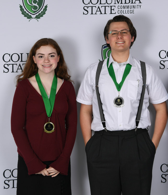 Oral Interpretation (left to right): First place winner, Clara Tallman of Spring Hill High School and second place winner, Will Sowell of Columbia Academy. Not pictured: Third place winner, student from Richland High School.