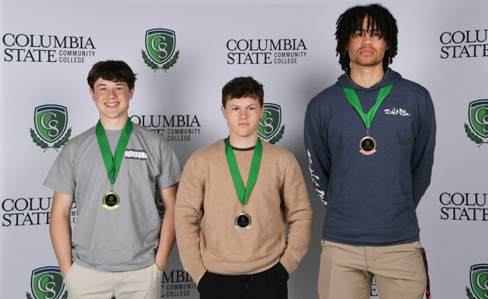 Archaeology Winners (left to right): First place winner, Isaac Smith of Columbia Academy; second place winner, Wyatt Bitting of Loretto High School; and third place winner, Griffin Cooper of Columbia Academy.