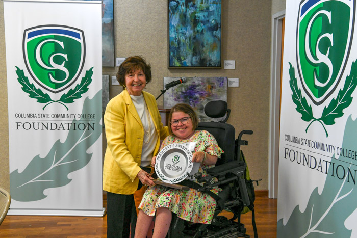Pictured, (left to right): Dr. Janet F. Smith, Columbia State president, and Sarabeth Turman, recipient of the President’s Award of Honor for Distinguished Alumni.