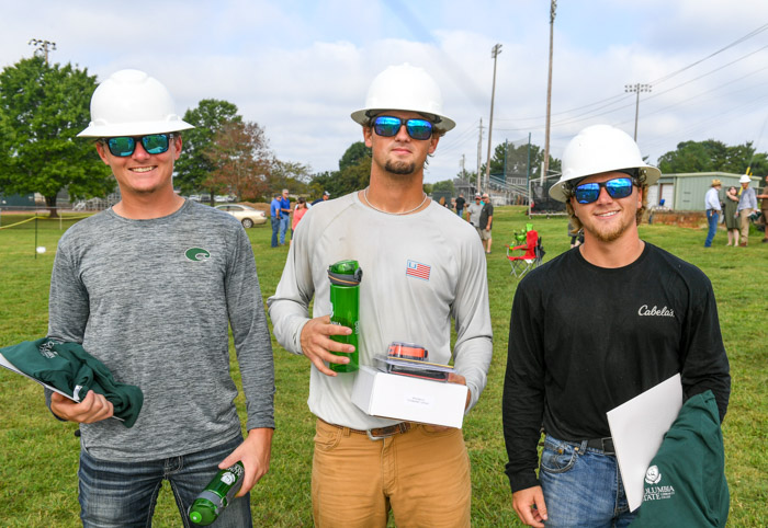 Pictured (left to right): Columbia State Community College Pre-Apprentice Lineworker Academy Mini-Rodeo overall winners Kolby Lynn in second place, Caden Pigue in first place, and Christopher Carroll in third place.