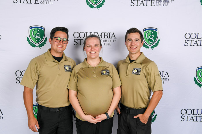 Pictured (left to right): Dickson County paramedic graduates Santino Miranda, Elizabeth Waggoner and Parker Prievr.