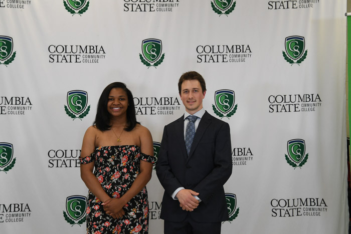 Davidson County: Pictured (left to right): Brittany Denise Lawless-Sherrill received a TCCAA All-Academic Athletics Women's Basketball Award; and Chaim Roehrs was recognized as a member of the All-USA Community and Junior College Academic Team. Not Pictured: Johnah McKyle Anding was honored for serving as Student Government Association vice president; Shawn Christopher Bowling received an Academic Excellence Award for maintaining a 3.9-4.0 GPA; Katie Smith Busby received a Radiologic Technology Academic Discipline Award; Hayley Elizabeth Fleming received the World History Academic Discipline Award; Naje Marie Gemma Glanton was recognized for serving as Student Government Association vice president; Ameena Mohammed Khoshnaw received an Academic Excellence Award for maintaining a 3.9-4.0 GPA; Nathanael Mehrens received the Philosophy Academic Discipline Award and an Academic Excellence Award for maintaining a 3.9-4.0 GPA; Savannah Nichole Myers received an Academic Excellence Award for maintaining a 3.9-4.0 GPA; Mary F. Neal received an Academic Excellence Award for maintaining a 3.9-4.0 GPA; Phillip L. Nguyen received an Academic Excellence Award for maintaining a 3.9-4.0 GPA; Sarah Rachelle Sexton received an Academic Excellence Award for maintaining a 3.9-4.0 GPA; Saba Toski received the Economics Academic Disipine Award; and Kayleigh Alaia Vongkhamchanh was honored as a TRiO Student Support Services graduate. 
