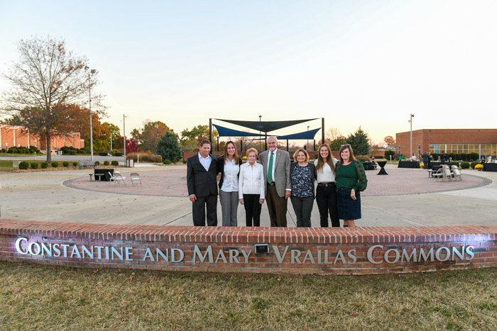 Members of the Vrailas family at the Constantine and Mary Vrailas Commons. (Left to right): George and Helena Vrailas, son and daughter-in-law of Con and Mary Vrailas; Mary and Constantine Vrailas; Alysia Mortimer, daughter of Con and Mary Vrailas; Reagen Hall, granddaughter of Con and Mary Vrailas; and Christine Hall, daughter of Con and Mary Vrailas. 