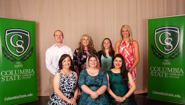 (Sitting, left to right): Catherine Pedigo, Beth Mitchell and Jacquelyn Miranda. (Standing, left to right): Chance Garner, Carly Brown, Shelby Dawson and Kelsey Sanders. 