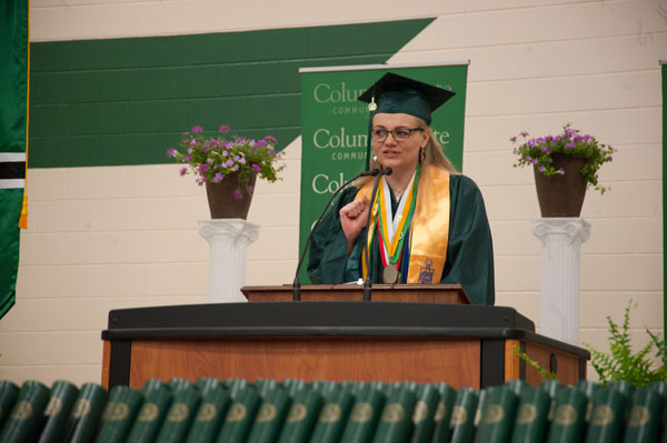 Girl giving speech at graduation