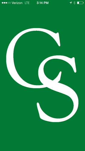 Green screen with white letter C and S