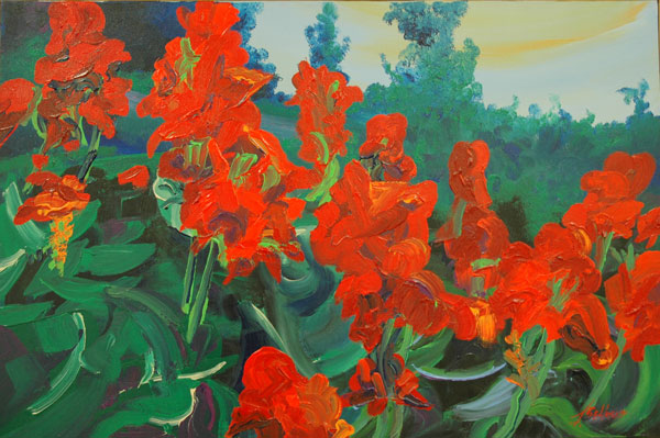 painting of red irises