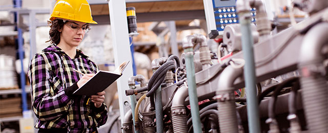 young woman checking equipment